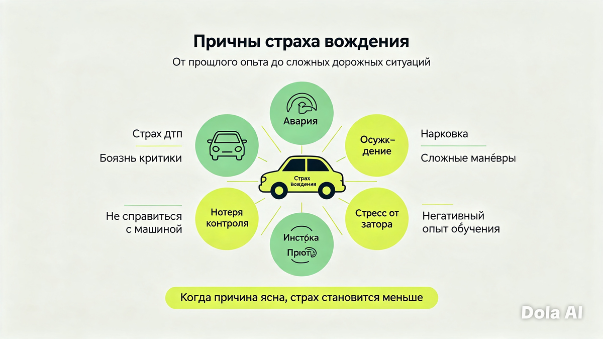 Причины страха вождения: авария, осуждение, сложные манёвры